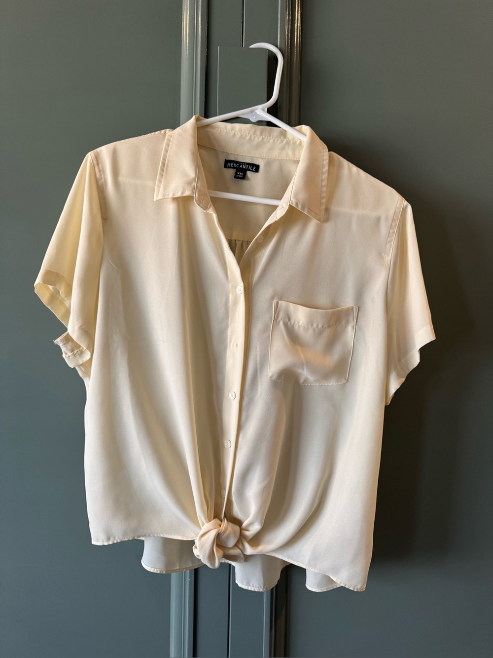 J Crew Mercantile Cream Short Sleeve Button Front and Tie Blouse